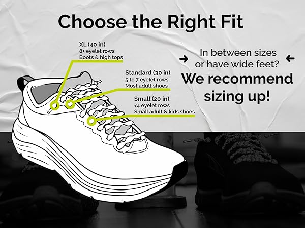 Find the perfect fit with Caterpy shoe laces—available in Small, Standard, and XL sizes.
