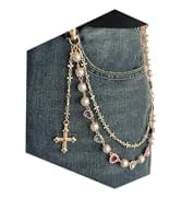 QWALIT Silver Gold Cross Pants Chain for Men Trendy Pearl Jean Chains for Women Gold Biker Wallet...
