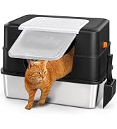 Vivifying Stainless Steel Litter Box, XL Side Entry Extra Large Litter Box with Lid for Big Cats ...