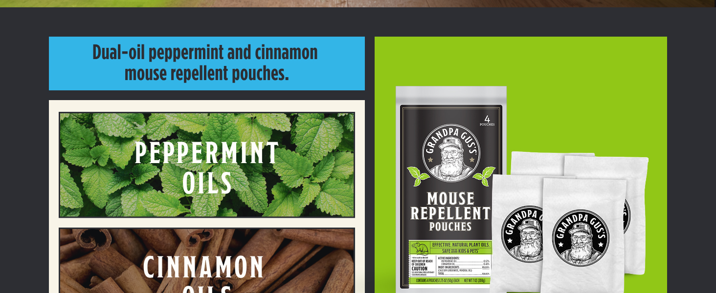 Dual-oil peppermint and cinnamon mouse repellent pouches