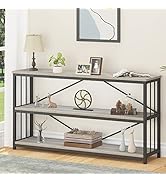 LVB Farmhouse Industrial Console Table, Wood Metal Foyer Entryway Sofa Tables with Storage, 3 Tie...