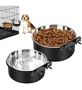 Dog Crate Water Bowl No Spill, 2 Pack Dog Crate Bowls Hanging, Kennel Water Food Bowls Mountable,...