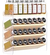 MUDEELA Clear Spice Rack Organizer for Cabinet, 4 Tiered Vertical Spice Shelf, Wooden Seasoning O...