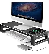 Vaydeer Wireless Charging and USB 3.0 Monitor Stand, Monitor Riser for Desk with Storage, Single ...