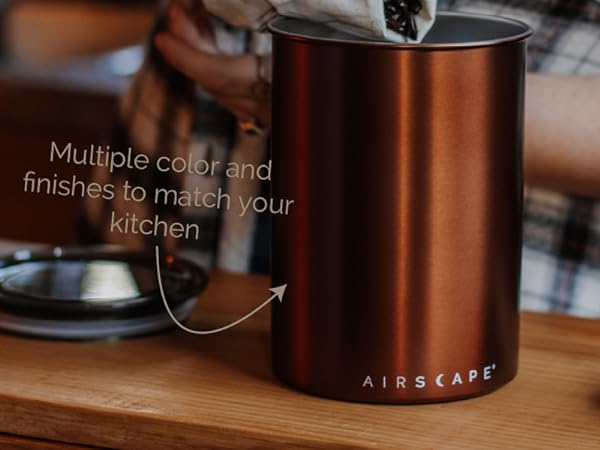 filling airscape brushed copper canister with beans