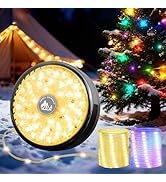 Camping String Lights, 32.8ft Retractable RGB Tent String Lights, Rechargeable LED Hanging Tent L...