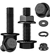 Ruibapa 5 Sets M10-1.5 x 35mm Flanged Hex Head Bolts,Flange Nuts,Flat & Lock Washers,10.9 Black Z...
