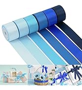 HUIHUANG Blue Ribbon for Gift Wrapping Double-Faced Satin Ribbon 1 inch Assorted Blue Gift Wrap R...