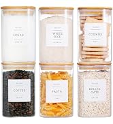 CZZGSM 6 Pack Square Glass Kitchen Storage Jars with Airtight Bamboo Lids and 132 Pantry Labels -...