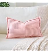OTOSTAR Striped Corduroy Throw Pillow Covers with Splicing Super Soft Boho Pillow Covers Broadsid...