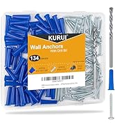 KURUI #12-16 Concrete Anchors and Screws Kit, 134 PCs Wall Anchors for Drywall Brick Masonry Stuc...