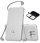 Brand Q 10000mAh Portable Charger with Built-in Cables and AC Wall Plug, USB C Fast Charging Powe...