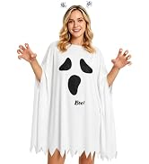Bigmeta Halloween Ghost Poncho with Headband for Women Adult | Easy Costume Cape, Adjustable Size...