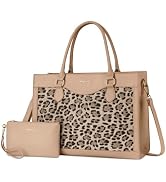 MOSISO Laptop Tote Bag with Large Capacity, 15.6 inch PU Leather Leopard Grain Laptop Bag for Wom...