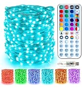 BrizLabs Christmas Fairy String Lights, 33ft 100 LED Color Changing Christmas Fairy Lights with R...
