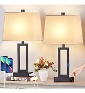 23.5" Touch Control Table Lamps Set of 2, Bedside Lamp with 2 USB Ports & AC Outlet, 3-Way Dimmab...