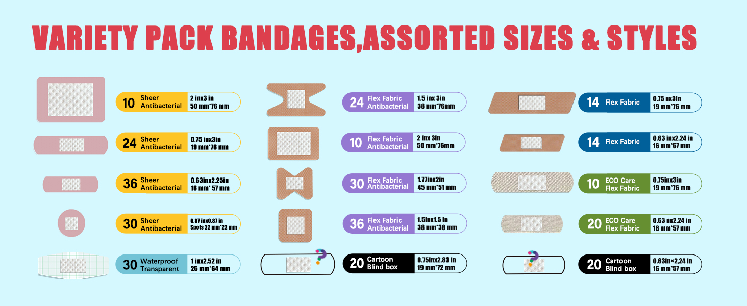 assorted sizes bandaids,assorted sizes bandages