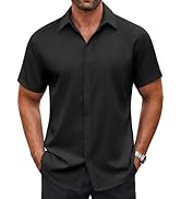 COOFANDY Men's Casual Button Down Shirt Short Sleeve Wrinkle Free Dress Shirt Beach Summer Weddin...