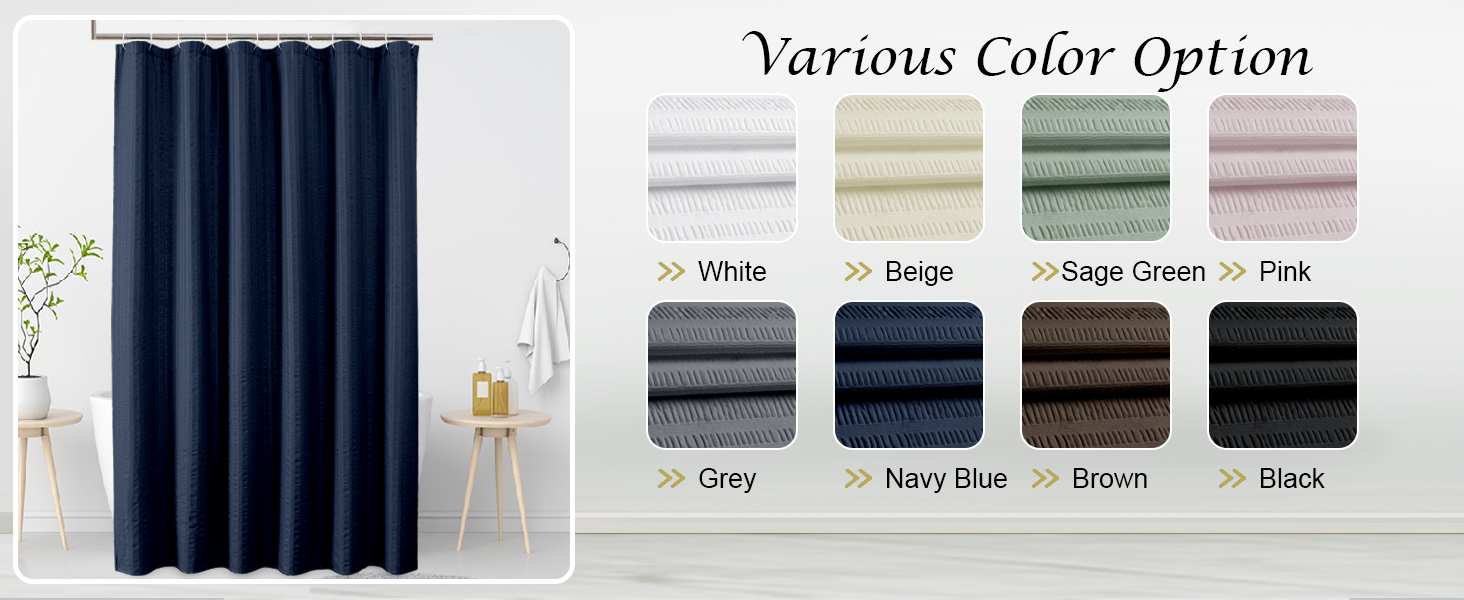 blue fabric shower curtain