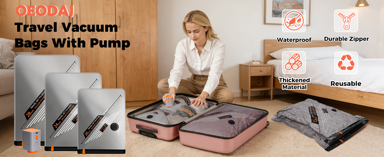 Travel Vacuum Bags with Wireless Pump