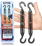 2PCS M8 Premium Stainless Steel Hook & Hook Turnbuckle, Black Turnbuckle for Wire Rope Tension, S...