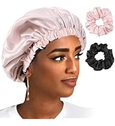Reversible Silk Satin Bonnet for Sleeping,Large Adjustable Silk Satin Hair wrap Hair Cap for Wome...