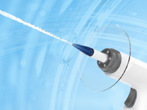 Close-up view of a suction cup mount attached to a glass or transparent surface against a blue background.