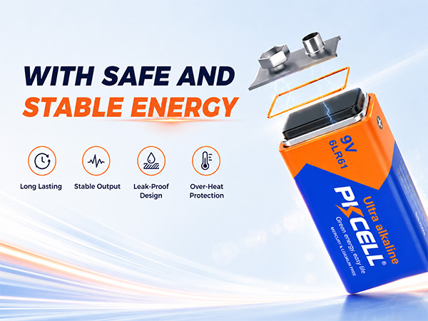 PKCELL 9 volt alkaline batteries deliver exceptional long-lasting power to keep the smoke detectors