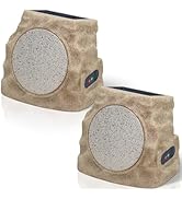 uuffoo 2-Pack Solar Powered Rock Speakers Outdoor Water-Resistant IP44 Rock Speaker with Lights R...