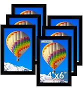 FIXSMITH 4x6 Picture Frame Set of 6, Black Photo Frames Bulk with HD Plexiglass for Wall Hanging ...