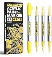 ARTWARD Yellow Acrylic Paint Markers 4 Pack, Dual Tip 0.7mm & 3mm Acrylic Paint Pens, for Rock, W...