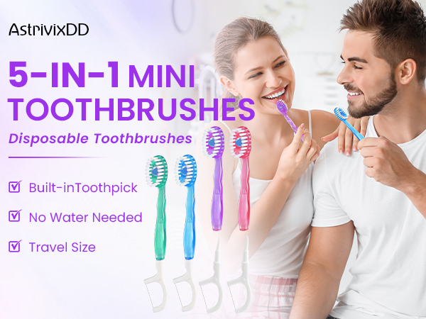 5-in-1 Mini Toothbrush Disposable Waterless Disposable Toothbrushes