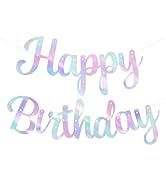 PatiCool Iridescent Happy Birthday Banner - Pre-Strung Holographic Happy Birthday Sign Garland 10...