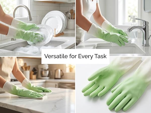 Extended 31cm cuff cleaning gloves keep water out, unlike short cuffs.