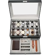 AMGSH 12 Slot PU Leather Lockable Watch Storage Boxes | 2-Tier Organizer Watch Showcase,Men & Wom...