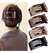 Oeusnael 4 PCS Flat Hair Clips for Women Girls, French Square Lay Down Claw Clips for Thick Thin ...