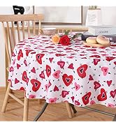 SARAFLORA Valentine's Day Table Cloth Hearts and Arrows Pattern- Round Tablecloth 60 Inch- Stain ...