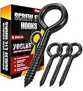 6 Inch Heavy Duty Black Screw Eyes Hook, 700LBS Breaking Strength, 4PCS Self Tapping Eyelet Screw...