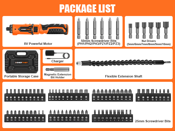 8V Cordless Electric Screwdriver Set with 1Hr Fast Rechargeable