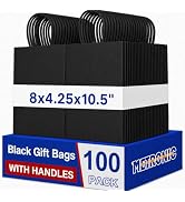 METRONIC Black Paper Gift Bags 8x4.25x10.5 Inches 100 Pack | Medium Kraft Paper Bags with Handles...