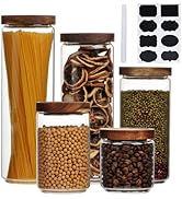 Flrolove Glass Canisters With Wooden Lids Kitchen Jars for Storage,Tea,Sugar and Coffee Container...