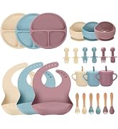 JELLDJK 24 PCS Silicone Baby Feeding Set, Baby Led Weaning Supplies Includes Suction Bowls and Di...