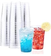BYSNOW 100 Pack 12 oz Clear Plastic Cups, Disposable Wine Cups for Cocktail Party, Polystyrene Ha...