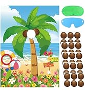 Hawaiian Luau Party Games for Kids Birthday Pin The Coconut on The Palm Tree for Summer Tropical ...