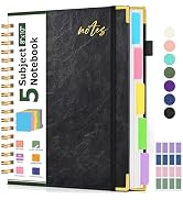 5 Subject Spiral Notebook Journal with Removable Dividers Tabs, 300 Pages Organizer Notebooks for...