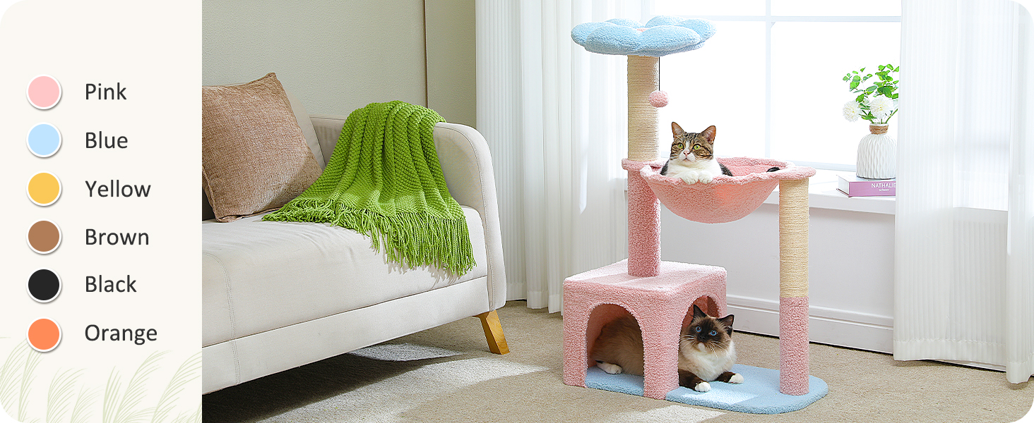 flower cat tree features a cute flower-shaped top perch adding charm to indoor playtime