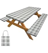 Picnic Table Cover with Bench Covers Camping Tablecloth with Storage Bag Windproof Waterproof Pic...