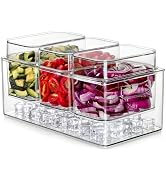 Hudgan Extra Large Taco Bar Serving Set for Party with 3 Separate Containers(50 Oz), Ice Chilled ...