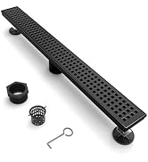 BARONAGE Linear Shower Drain 24 Inch Black with Removable Quadrato Grate Cover, Rectangular Floor...