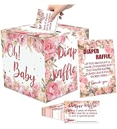 FALIZIFU Diaper Raffle Box for Baby Shower 48 Pcs Floral Diaper Raffle Tickets with Card Box and ...